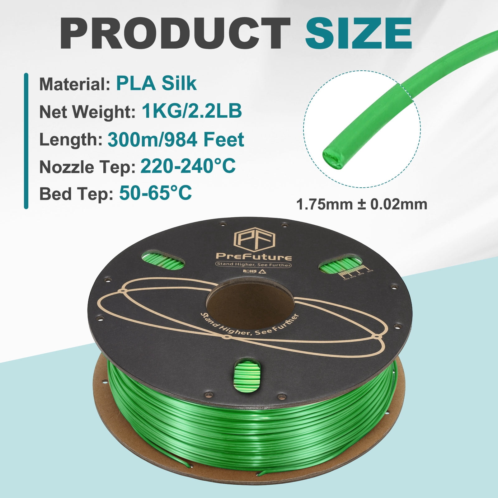 Uxcell Silk PLA Filament 1.75mm 1KG/2.2LB High Shine 3D Printer Filament, Enhanced Toughness, Dimensional Accuracy +/- 0.02mm for 3D Printer, Green