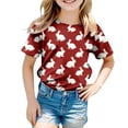 thumbnail image 5 of Hessimy Girls Lace Short Sleeve T Shirts Kids Summer Crewneck Tunic Tops Curved Hem(Wine,6-7 Years), 5 of 6
