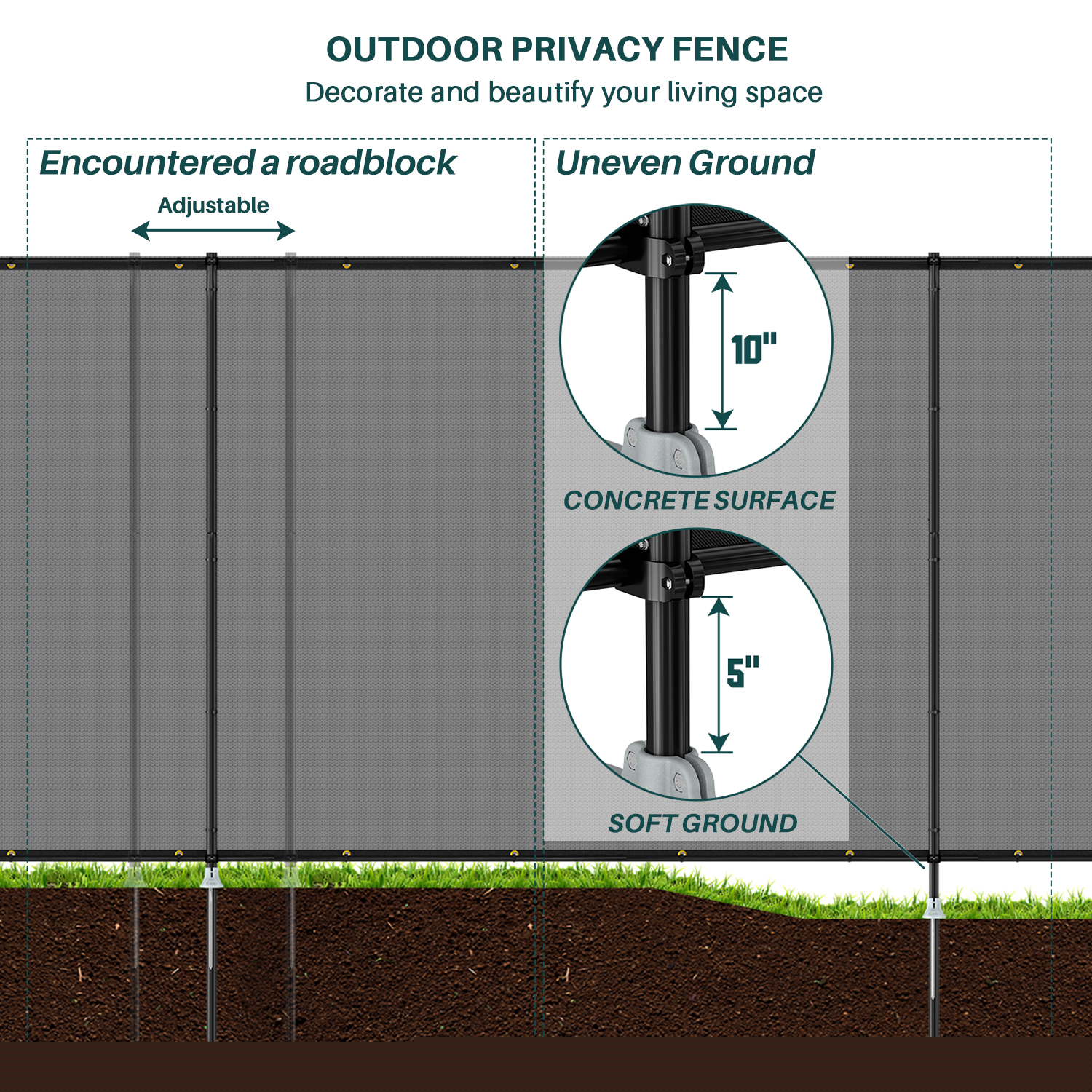 thumbnail image 3 of 6'x54' Outdoor Privacy Fence with Iron Poles Ground Spikes Dog Garden Privacy Metal Fence Backyard Patio Yard Barrier Border Divider Light Grey, 3 of 5