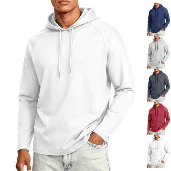 Mens Hoodies Casual Stylish Long Sleeve Drawstring Hooded Pullover Fall Lightweight Quick Dry Classic Fit Workout Training Hooded Sweatshirt White M