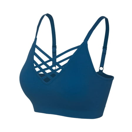 

KOGMO Women s Front V-Lattice Bralette with Adjustable Straps and Removable Bra Pads