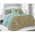 thumbnail image 1 of Unique Home 7 Piece BRISE Double Color Clearence Ruffled Comforter Set-Queen King Cal.King Size (Queen, Taupe/Blue), 1 of 1