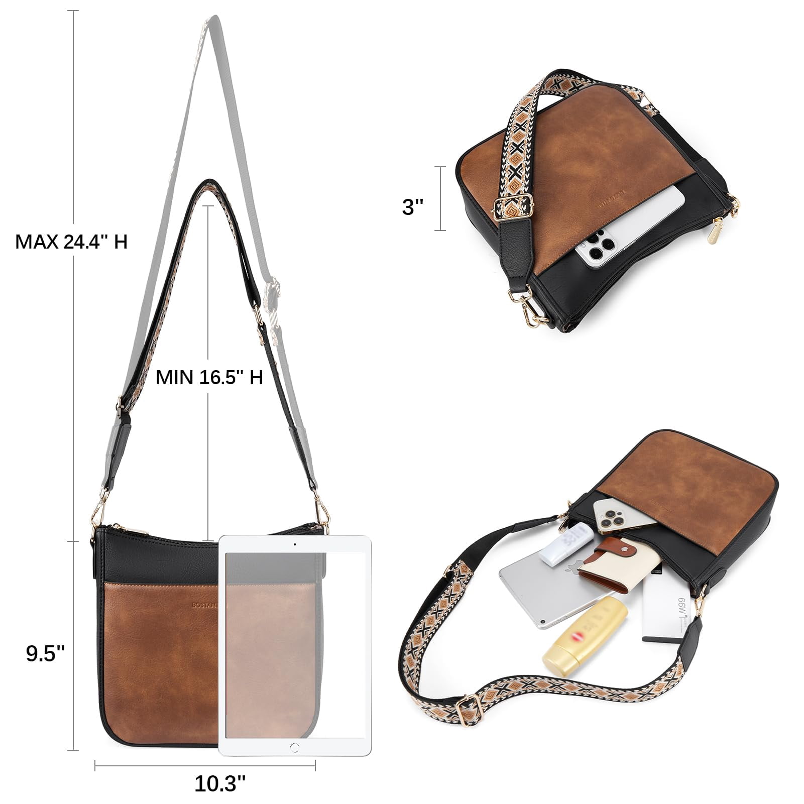 Crossbody Bags for Women Trendy Vegan Leather Hobo Purses Shoulder Handbags Wide Shoulder Strap