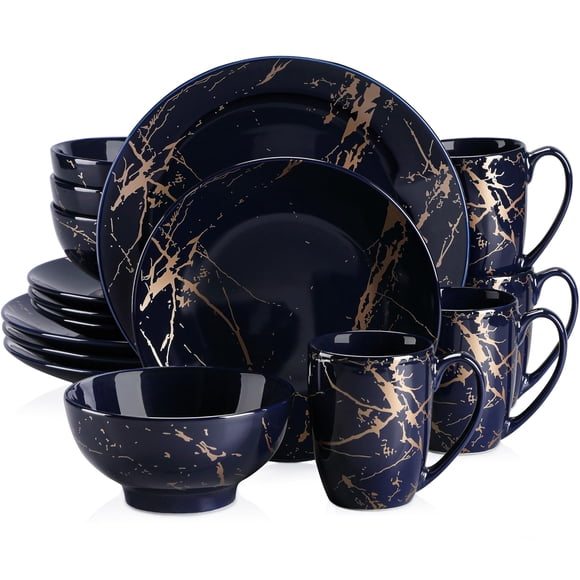 Juego de vajilla LOVECASA 16 piezas para 4 piezas de porcelana azul oscuro