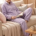 thumbnail image 5 of StSilkitty Womens Fleece Pajama 2 Piece Sets Winter Long Sleeve Full Zip Stand Collar Coat and Pants Loungewear Set with Pockets, 5 of 6
