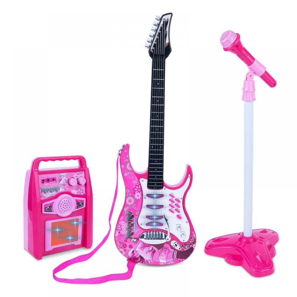 22" Kids Electric 6 String Rock Star Guitar  Extendable Microphone Musical Toy 