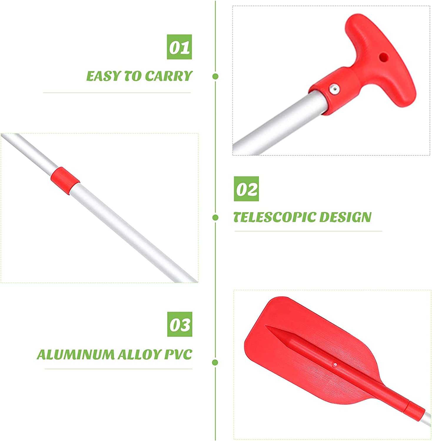ABPETE 2Pcs Telescopic Kayak Paddle Rafting Boat Paddle Canoe Oars Plastic Aluminum Alloy Boat Oars(Red)