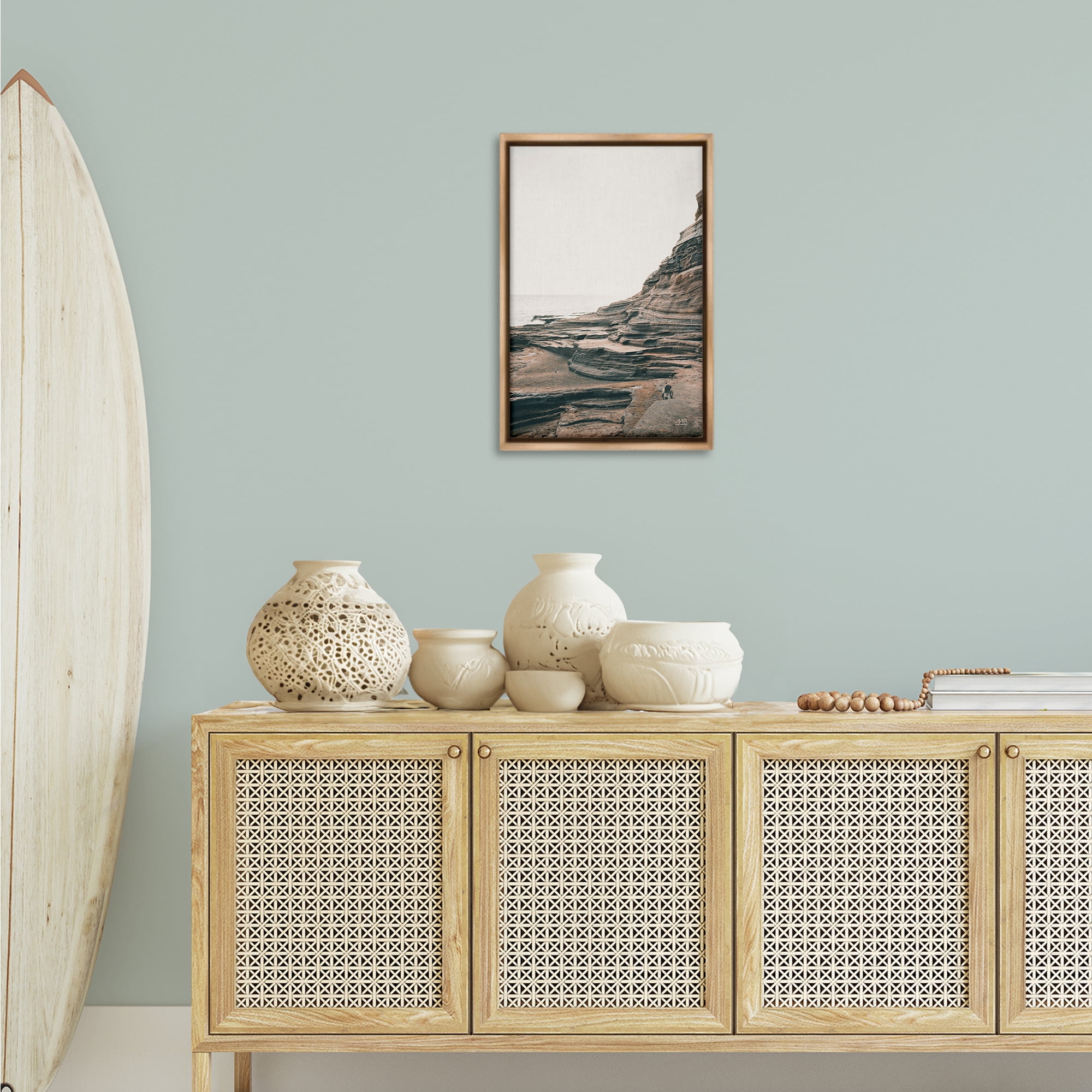 Stupell Industries Rocky Hawaiian Shore Landscape & Nature Photography Brown Floater Framed Canvas Art Print Wall Art, 17 x 25