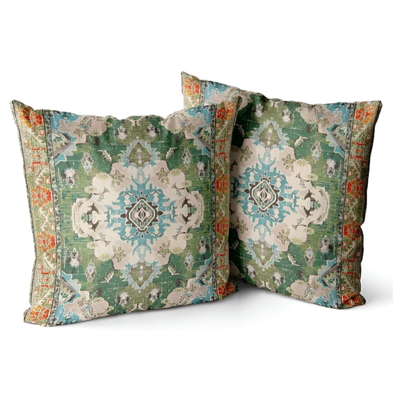 ARLAJO 2026 New Boho Throw Pillow Covers 20X20" Set of 2 Monaco Rug Persian Carpet Double Sided Pattern Cotton Soft Pillow Case Cushion Cover Pillowcase for Couch Sofa Bed Decorative (Green)