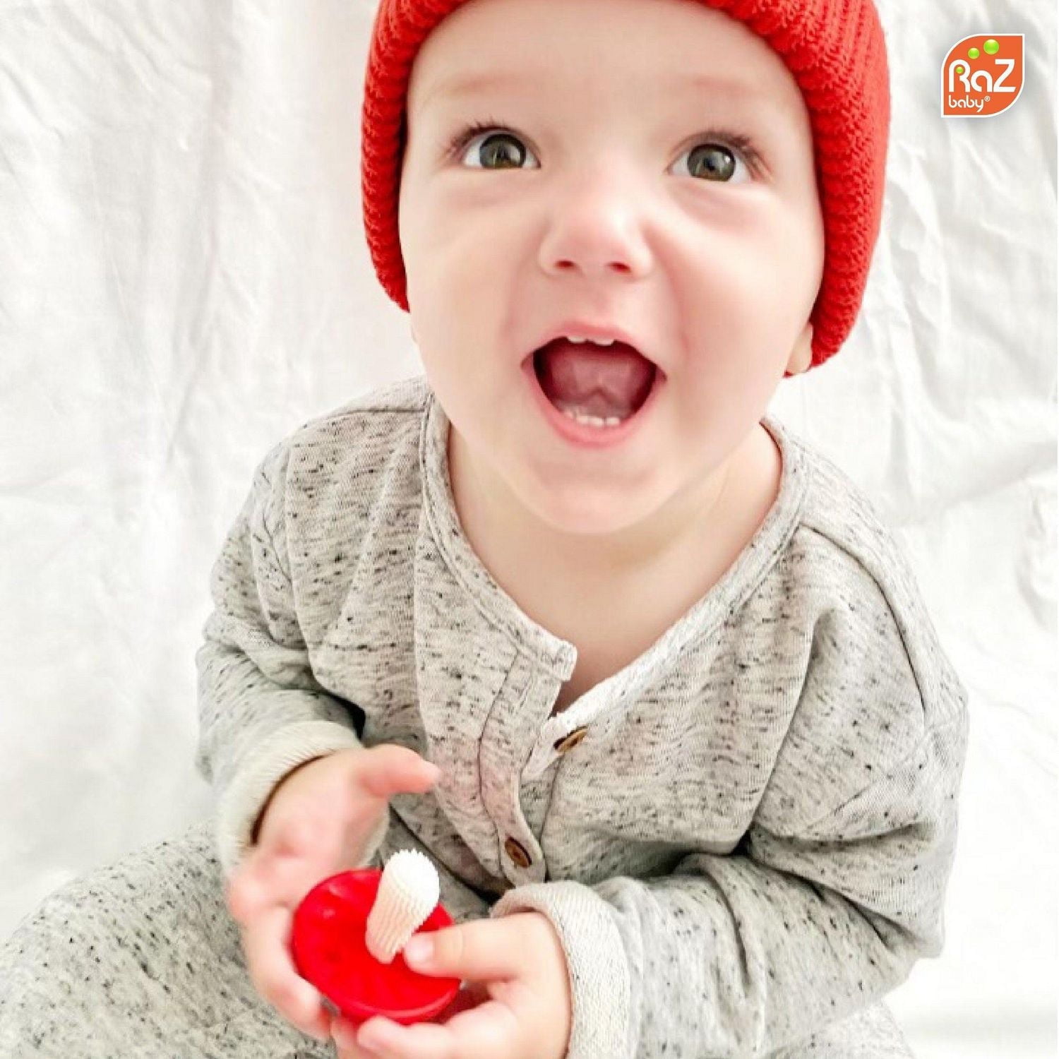 RaZbaby - Chompy Mushroom Silicone Teether - Red & Green