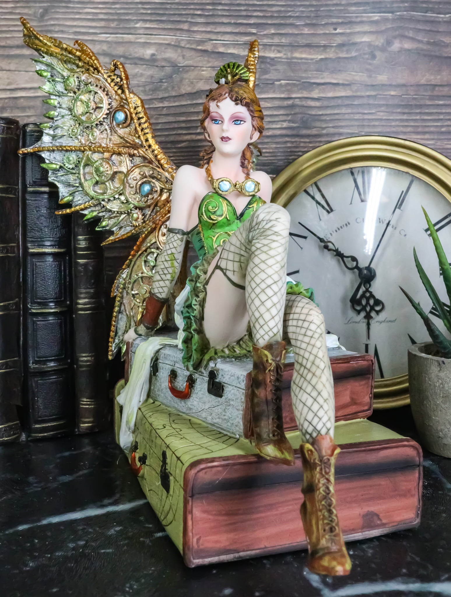 Steampunk Machinery Technology Decor Fairy Naomi Sitting Figurine Aviator Statue 