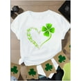 thumbnail image 2 of Camiseta De Verano Con Cuello Redondo Para Mujer, Camisetas De Verano Para Ir De Compras En La PlayaWomen's St. Patrick's Day Festive Black T-Shirt with Green Shamrock Heart Design - Casual Crew Nec, 2 of 8