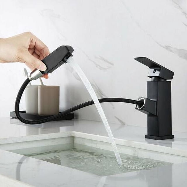 Grifo de lavabo de acero negro Laklulu con grifo extraíble moderno de cromo para lavabo y grifo de inodoro de baño Adecuado para baño
