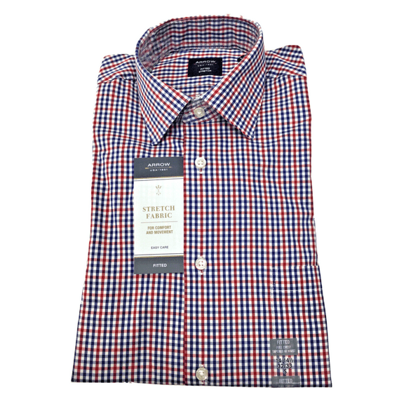 Arrow Fitted Stretch Long Sleeve Dress Shirt Cotton-Polyester Chili Pepper [S]