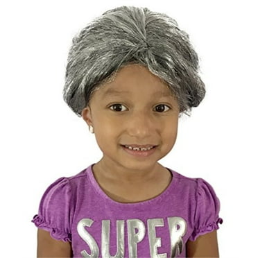kinrex old lady wig - grandma wig - wigs for adults, teens and kids - gray wig