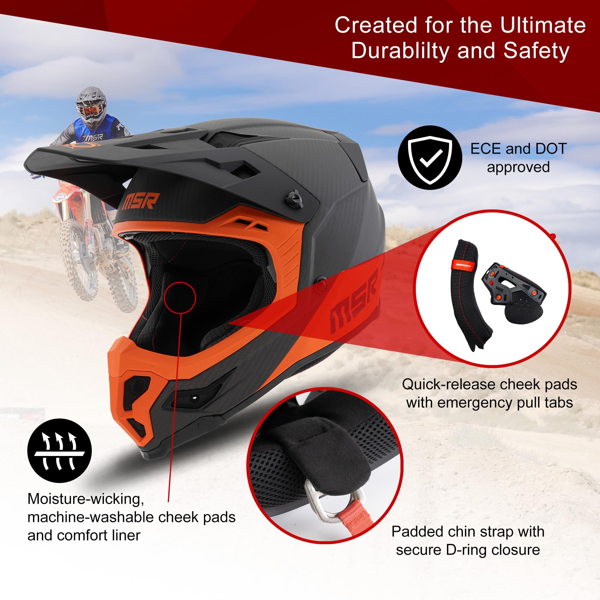 MSR Carbon Hex Motocross, Dirt Bike Helmet w/MIPS XX-Large Matte Black/Blue