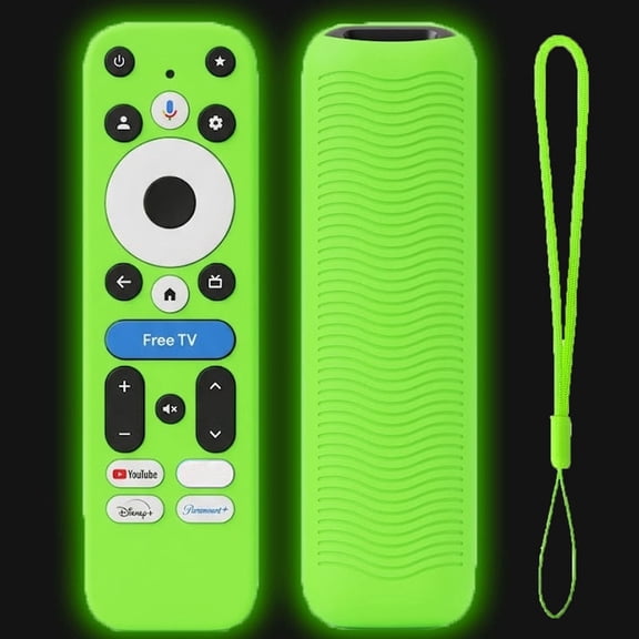 TOKERSE Silicone Case Compatible with Onn Google TV 4K Plus/Pro Smart TV Remote Control Cover with Lanyard Glow in The Dark - Green