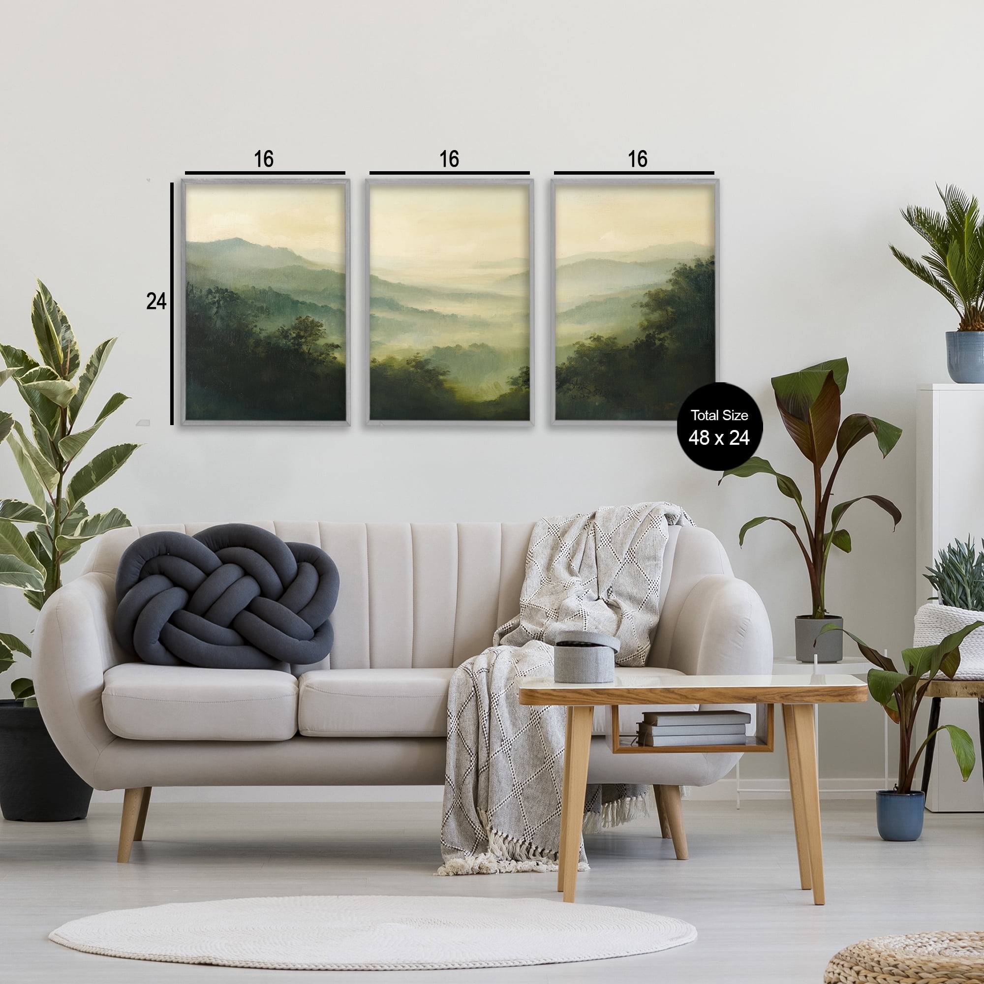 Stupell Industries Through The Haze Mountain Panorama 3 Piece Gray Framed Giclee Art Set, design by Petal Prints Design