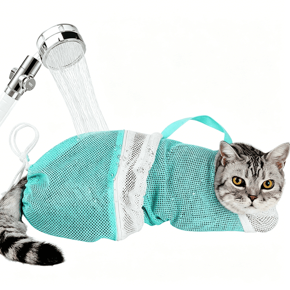 GASTROPOD Cat Bathing Bag-Adjustable Cat Washing Net Anti-Bite&Anti-Scratch Cat Shower Restraint Bag,Breathable Mesh Cat Grooming Bag