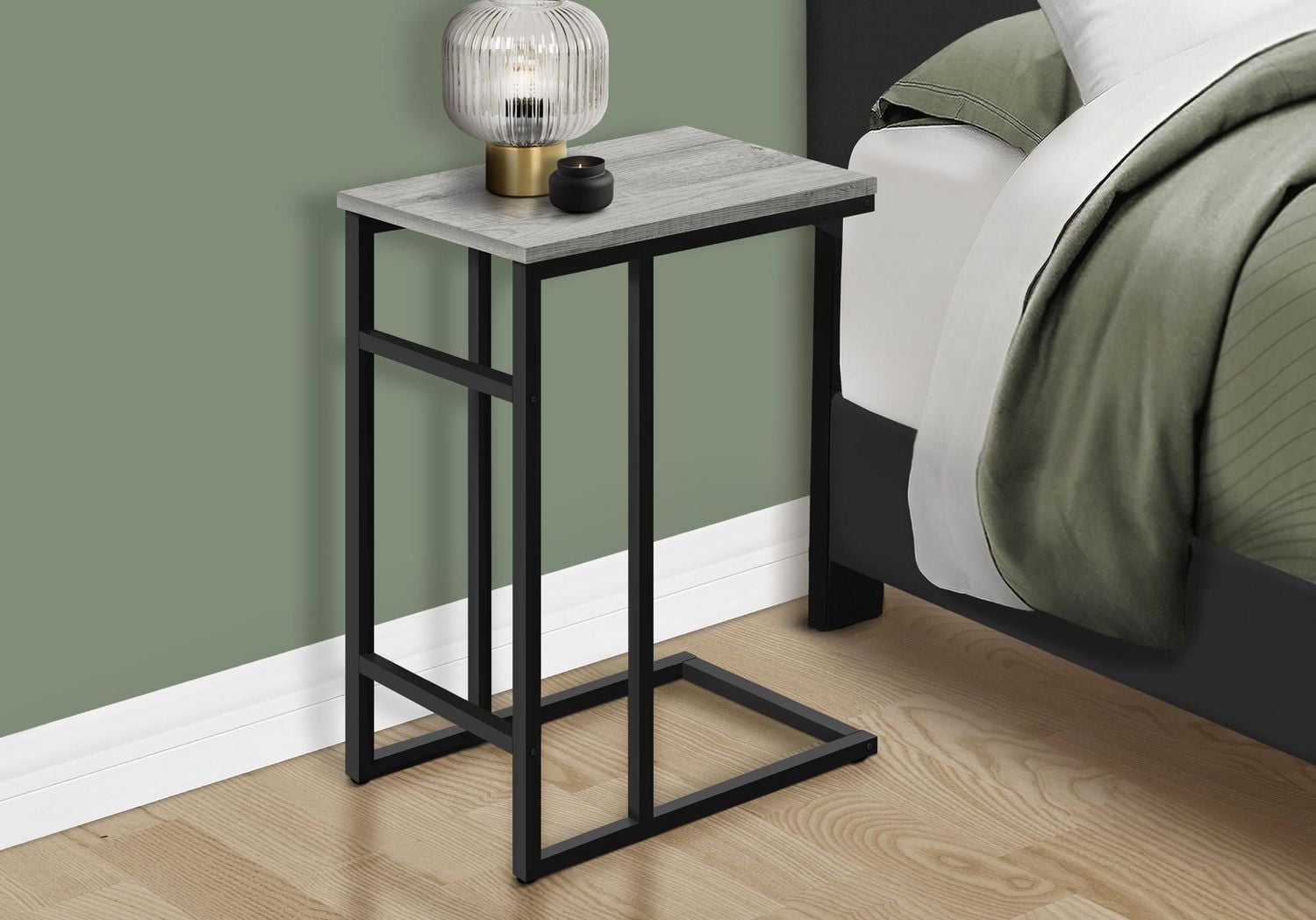Monarch Specialties Accent Table, C-shaped, End, Side, Snack, Living Room, Bedroom, Metal, Laminate, Grey, Black, Contemporary, Modern