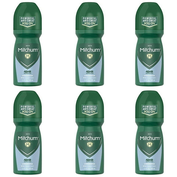 Pack of (6) Mitchum Invisible Anti-Perspirant And Deodorant Roll-On, Unscented 3.4 oz