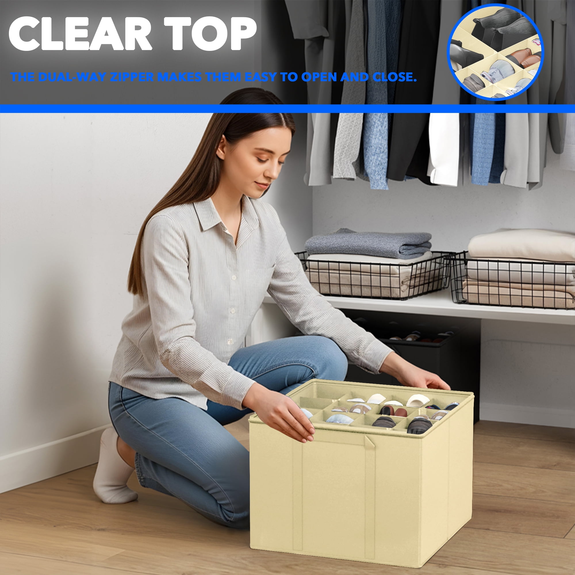 Tooloton Shoe Organizer for Closet, 2 Pack, Fits 16-32 Pairs, Beige