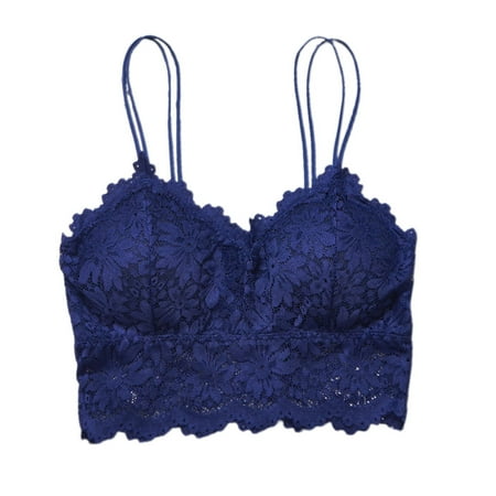 

HOTYA Women Sunflower Lace Bralette with Removable Pads Wireless V-Neck Strappy Bandeau Bra Underwear Solid Color Spaghetti Strap Camisole Crop Top