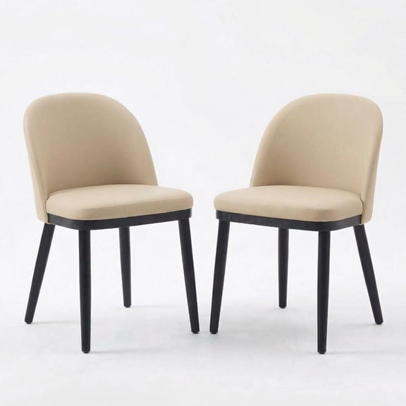 Modern Dining Chairs, Linen Upholstered, Thick Cushioned Seat, Curved Backrest, Sturdy Wood Legs, Accent Side Chairs for Dining Room, Living Room, or Cafe