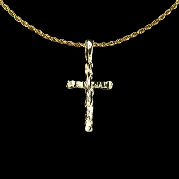 14K Bonded Gold Cross Necklace for Women, Best Unisex Christmas Gift for Women, Men, Her, Boyfriend, Girlfriend – 14K Rope Chain with Nugget Cross Pendant, Best jewelry Gifts