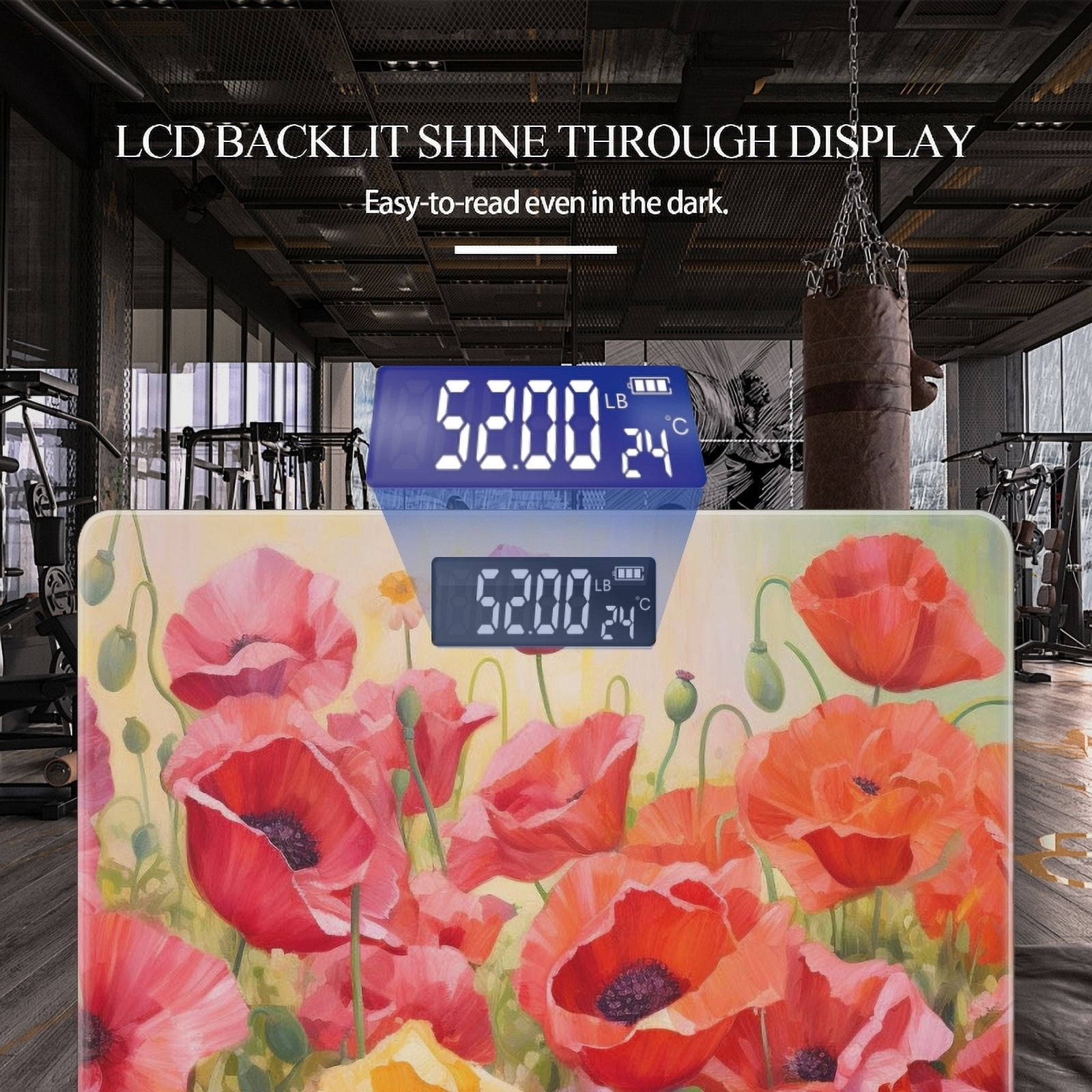 High Precision Body Weight Scale Smart Bathroom Scales with Large LCD Display(400lbs),Decorative for Bedroom-Red And Yellow Poppies In The Style
