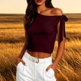 thumbnail image 2 of CUSTG Sleeveless Women Solid Color One Shoulder Fitted Front Tie Knot Blouse Camisole Tops Stylish Ladies Summer Shirts, 2 of 4