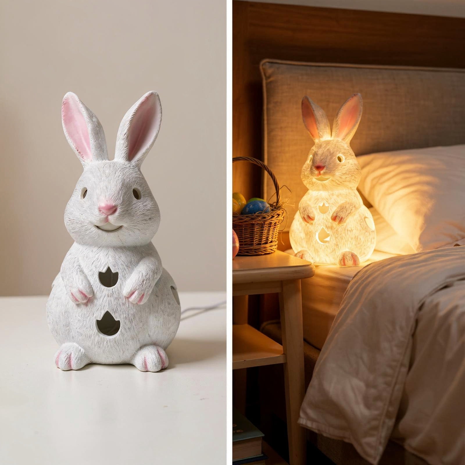 Aff*ordable！Glowing Bunny Ornament Candle Holder LED Light up Resin Easter Statue for Home Garden Decor – Spring Animal Tealight Stand for Table Shelf Mantel Holiday Gift