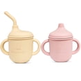 thumbnail image 1 of Paquete de 2 Vasos de Silicona con Pajitas para Bebés y Niños Pequeños (Color Crema/cuarzo Rosa), 1 of 6