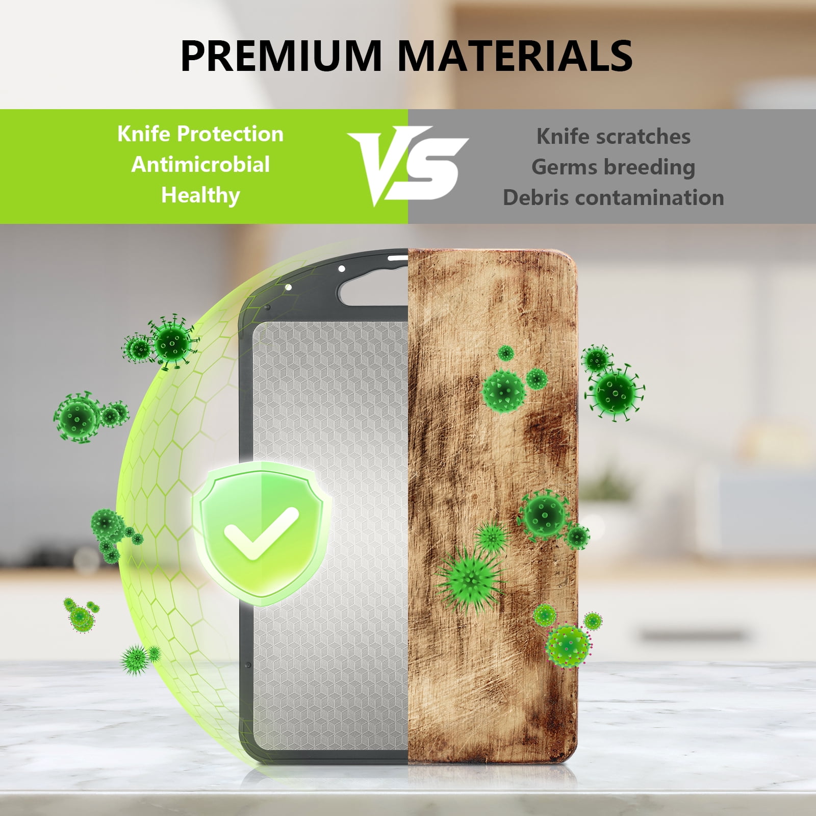 LIZEVINC Titanium Cutting Board for Kitchen, Food-Grade Double Sided Pure Titanium & Wheat Straw PP Chopping Board for Meat/Vegetables, Non-Toxic, Non-Slip, Easy to Clean, 15.35"x10"