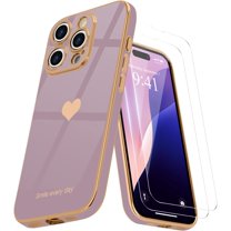 3-in-1 Entronix Bundle for iPhone 16 Pro Max, Love Heart Cute Slim Case 2 Screen Protector, Purple