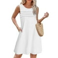 thumbnail image 2 of SMihono Women Casual Dresses Trendy Pleated Fall Summer Sleeveless Pockets Sundress Solid Elegant Crewneck Mini Dress 2025 White S, 2 of 9