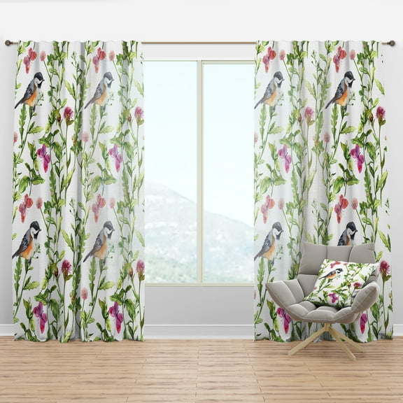 Designart 'Meadow With Birds Butterflies and Herbs' Floral Curtain Panel