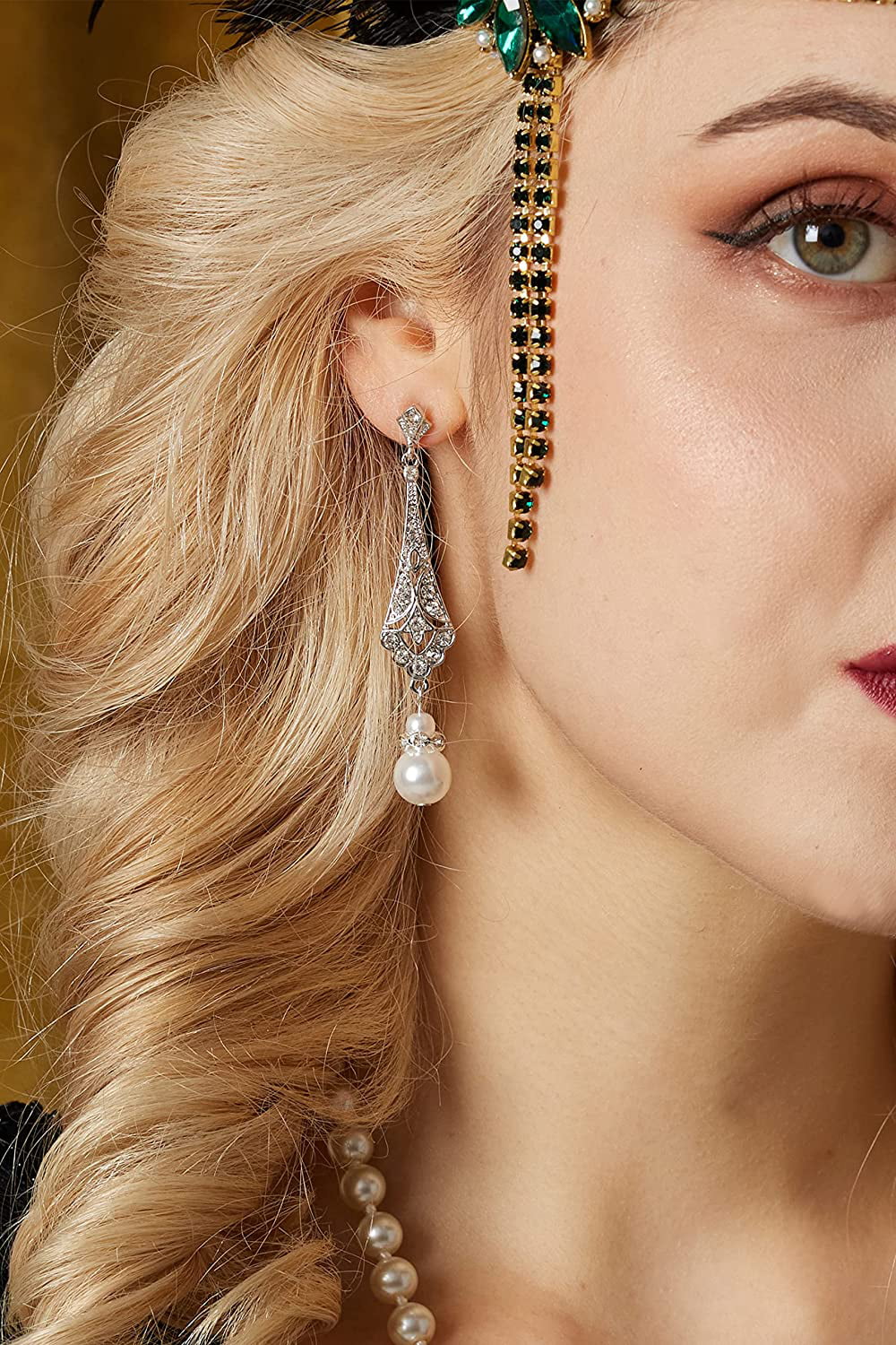BABEYOND 1920s Flapper Imitation Pearl Earrings 20s Great Gatsby Pearl  Tassel Earrings Vintage 20s Flapper Gatsby Accessories Gold  Amazonin  Jewellery
