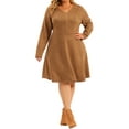 thumbnail image 2 of Agnes Orinda Plus Size for Women's Dress Faux Suede V Neck Long Sleeve A-Line Dress 2023, 2 of 5