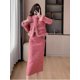 thumbnail image 2 of Vestido largo de dos piezas con falda de piel para mujer, chaqueta de lana con una hilera de botones, abrigo, vestido tubo para mujer, vestido de trabajo Formal elegante de 2 piezas, 2 of 5
