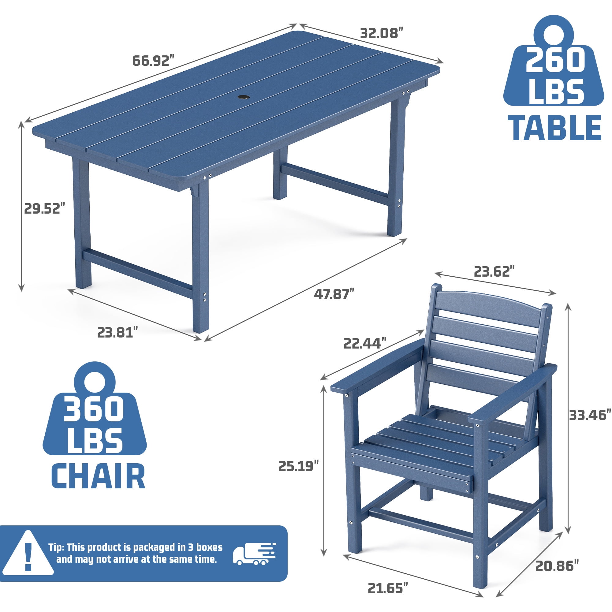 FOOWIN 7-Piece Patio Dining Set, HDPE All-Weather Outdoor Furniture with 6 Chairs and 1 Table, Blue