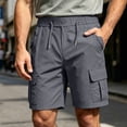 thumbnail image 2 of Men's Casual Twill Pull on Cargo Shorts Button Zip Fly Cotton Elastic Waist Loose Fit Drawstring Work Short with Muti Pocket Dark Gray, 2 of 9