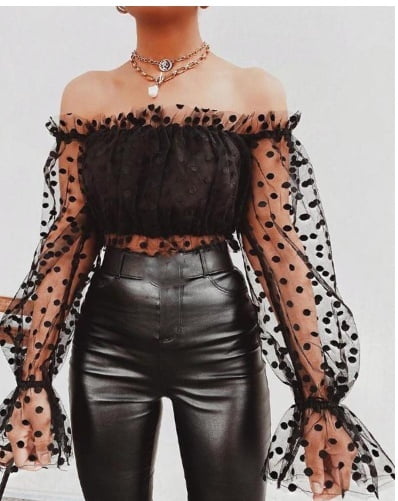 mesh long sleeve blouse