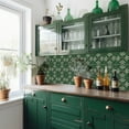 thumbnail image 4 of Mi Alma Removable Vinyl Vintage Flower Dark Green Backsplash Tile Stickers, 24pcs, 4 of 14