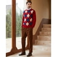 thumbnail image 3 of Kallspin Men's Argyle Crewneck Knit Sweater Wool Blend Long Sleeve Pullover Sweaters(Burgundy Red,3X-Large,Tall), 3 of 7