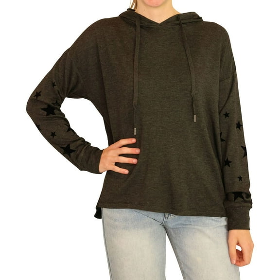 P.J. Salvage Womens Felt Stars Pajama Hoodie, Black, Small