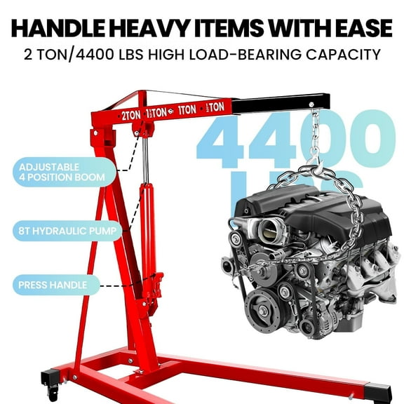 2 Ton Engine Hoist Multi-Scenario Application Heavy Duty Cherry Picker, 8T Hydraulic pump, 4400 LBS Engine Hoist Crane Lift, Car Shop, Construction Site [LINJI]
