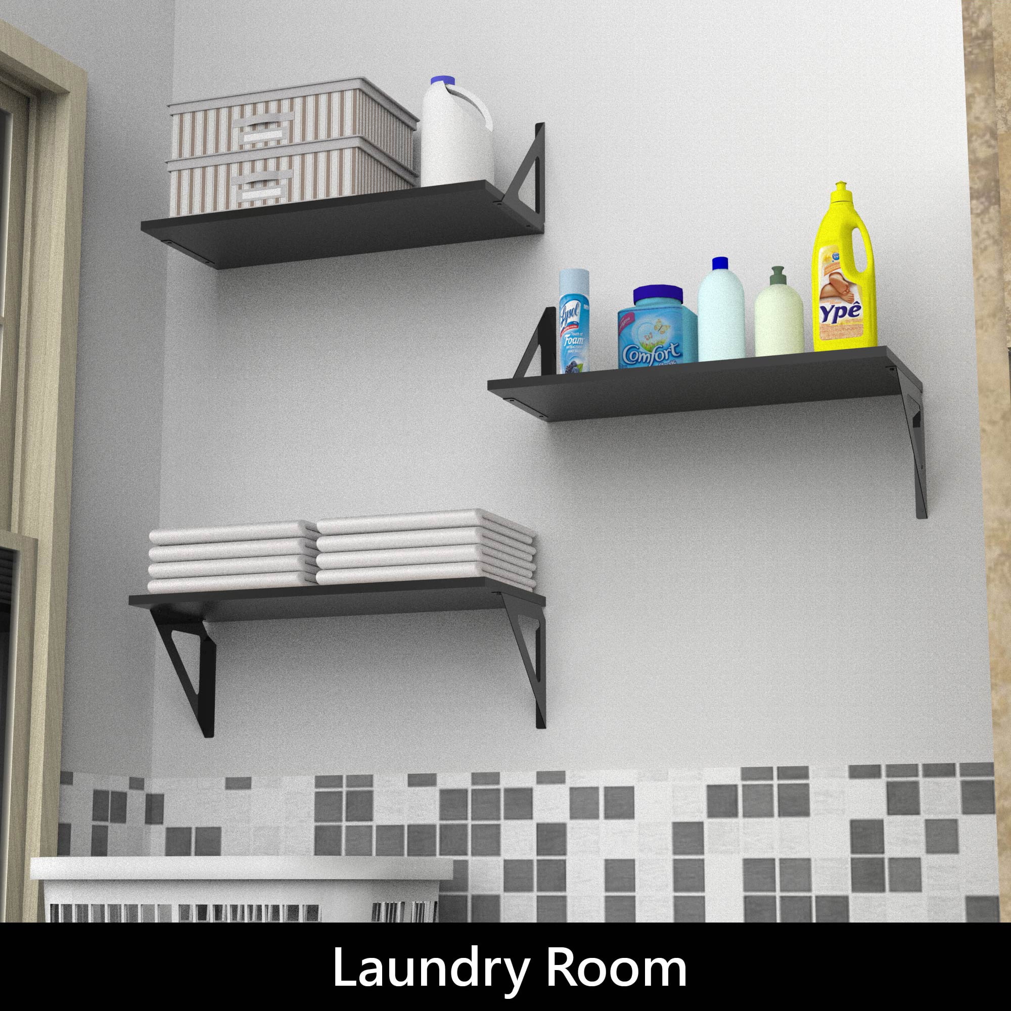 Hyper Tough 6 in. x 15 3/4 in. Modern Black Laminated Wood Shelf Kit