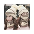 thumbnail image 4 of 3 in 1 Winter Knitted Beanie Hat Face Neck Warmer Set for Women Girls Fleece Lining Ski Caps with Pompom, 4 of 4