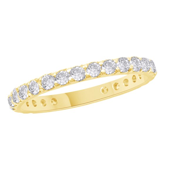 AFFY Round Cut White Natural Diamond Half Eternity Band Ring In 14K Solid Yellow Gold